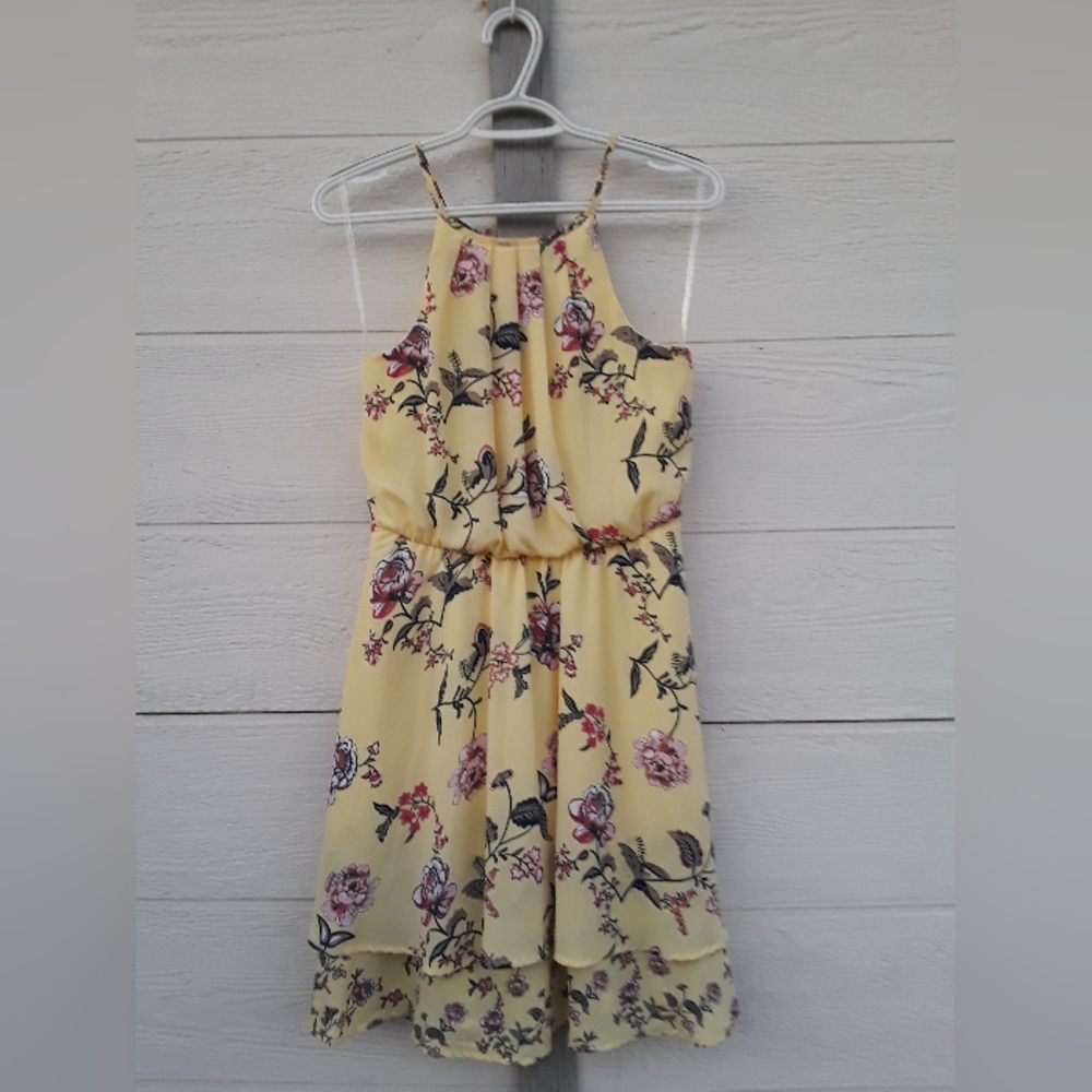 Lemon Yellow Halter Floral Sundress